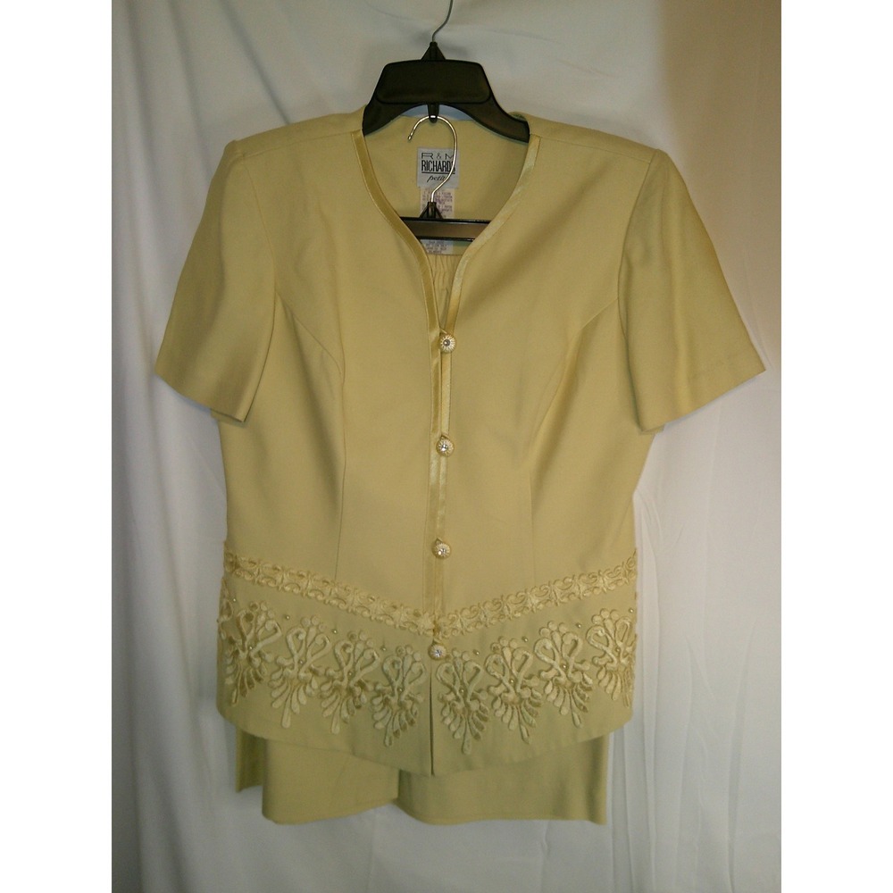 Vintage R & M Richards Petite Yellow Dress Suit Set Embellished Party Career